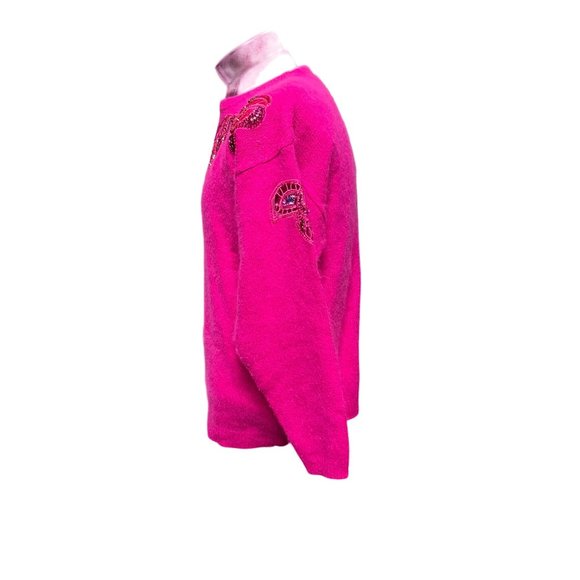 I.B. Diffusion Vintage Pink Embroidered Beaded Silk Sweatshirt Sweater Size LG - Picture 2 of 8